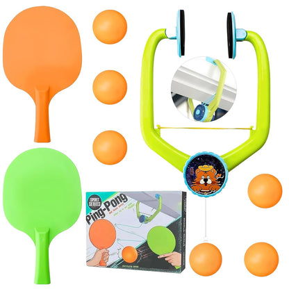 Adjustable Door Hanging Ping Pong Trainer Set with 2 Paddles & Balls