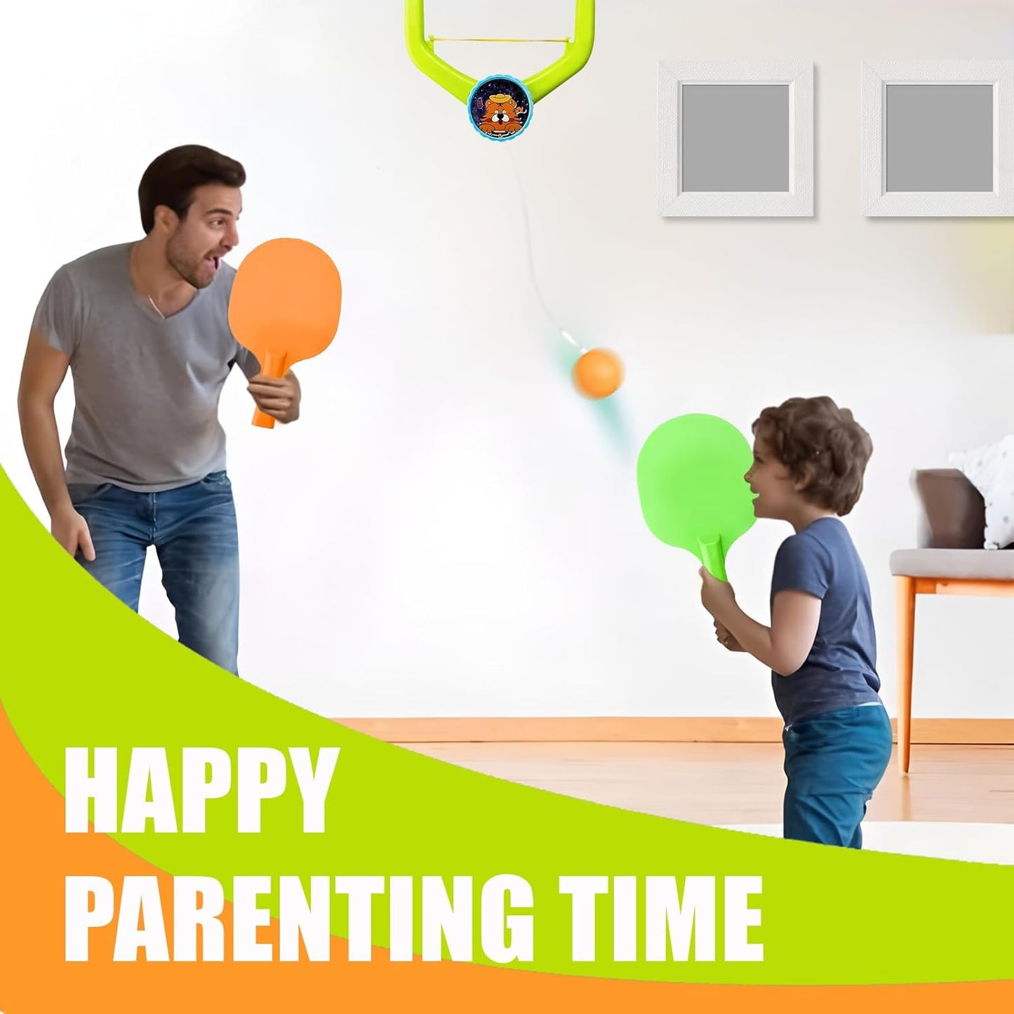 Adjustable Door Hanging Ping Pong Trainer Set with 2 Paddles & Balls