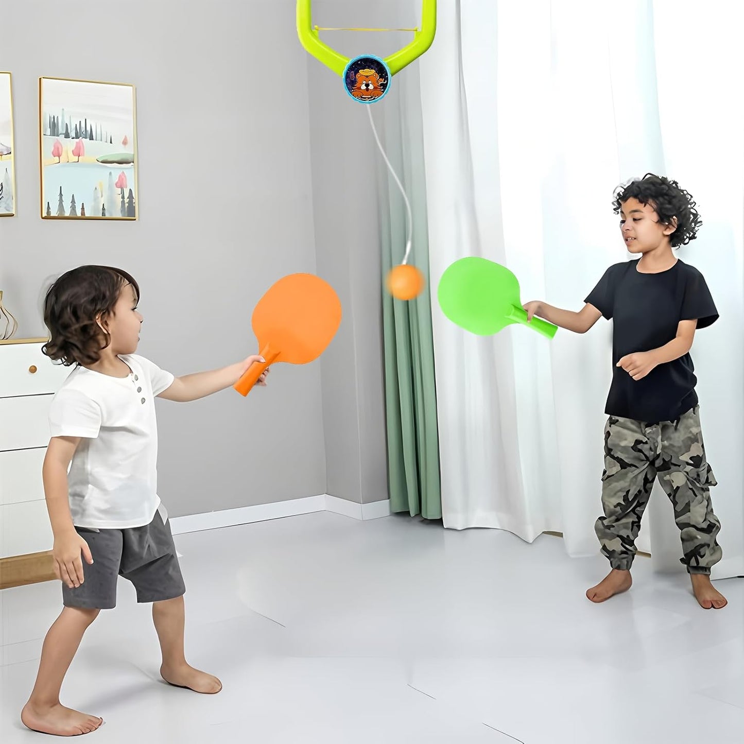 Adjustable Door Hanging Ping Pong Trainer Set with 2 Paddles & Balls