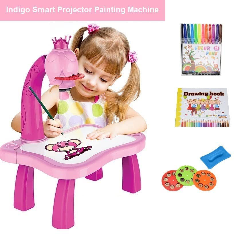 Kids Drawing Projector Table Set with 24 Patterns & 12 Pens – Battery Operated Educational Tracing Toy for Kids 3+