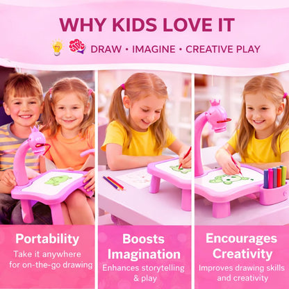 Kids Drawing Projector Table Set with 24 Patterns & 12 Pens – Battery Operated Educational Tracing Toy for Kids 3+
