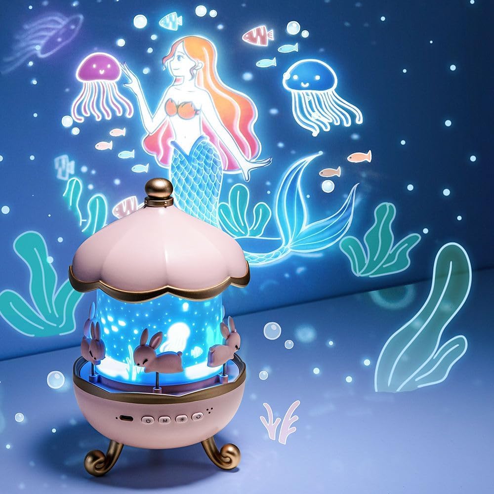 Bunny Carousel Night Light Star Projector for Kids