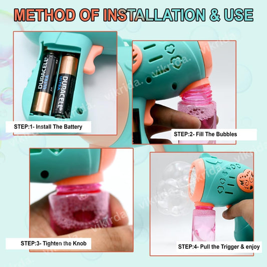 Automatic Bubble Gun Machine for Kids with Lights & Music