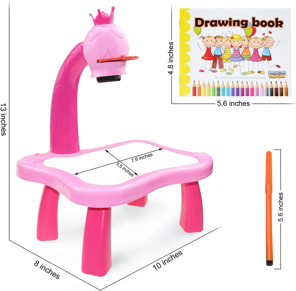 Kids Drawing Projector Table Set with 24 Patterns & 12 Pens – Battery Operated Educational Tracing Toy for Kids 3+