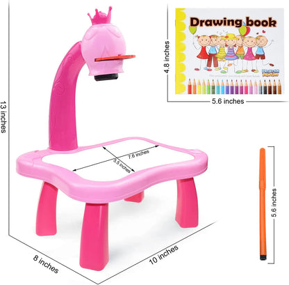 Kids Drawing Projector Table Set with 24 Patterns & 12 Pens – Battery Operated Educational Tracing Toy for Kids 3+