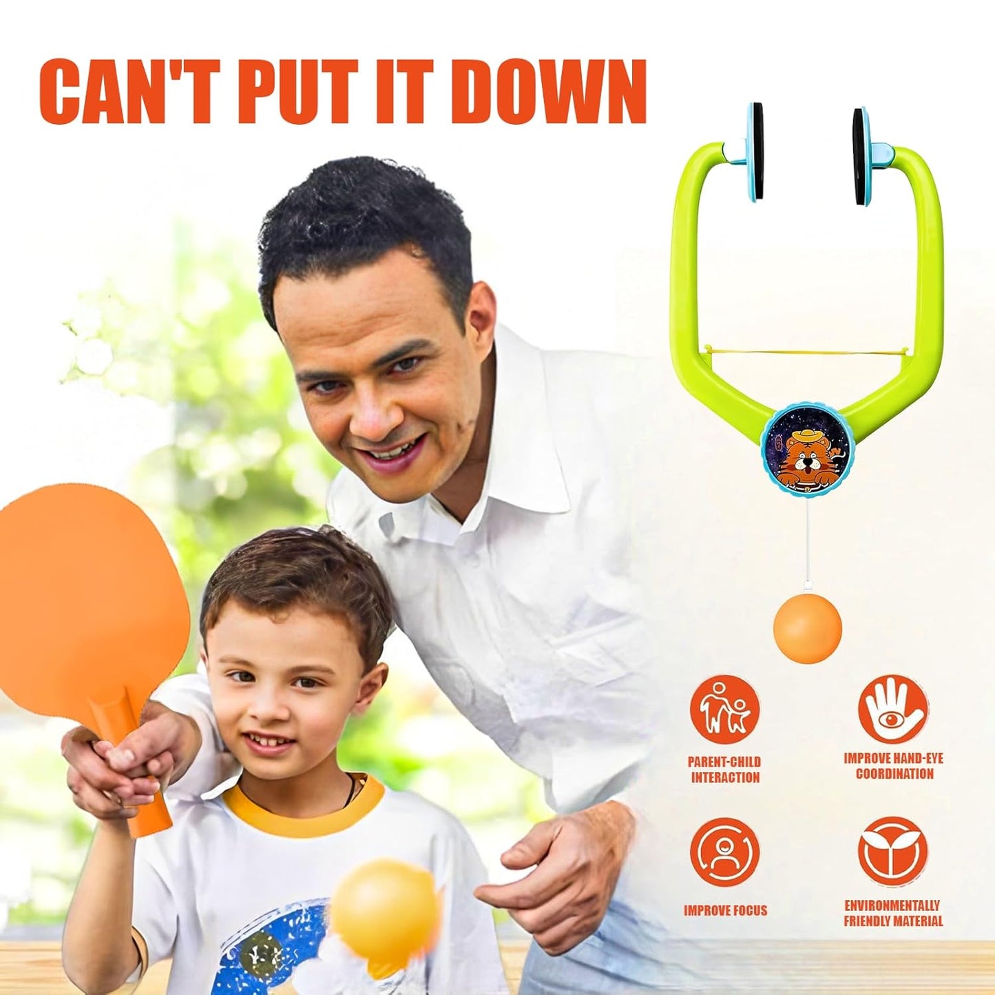 Adjustable Door Hanging Ping Pong Trainer Set with 2 Paddles & Balls