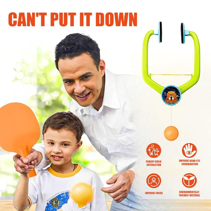 Adjustable Door Hanging Ping Pong Trainer Set with 2 Paddles & Balls