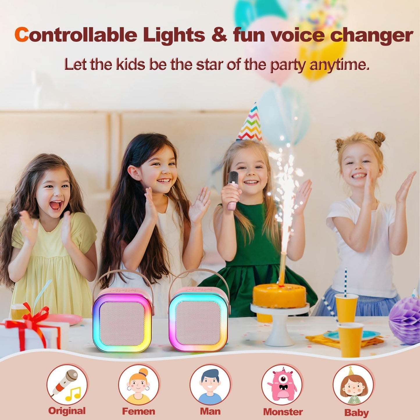 Rechargeable Karaoke Microphone with Bluetooth Speaker & LED Lights