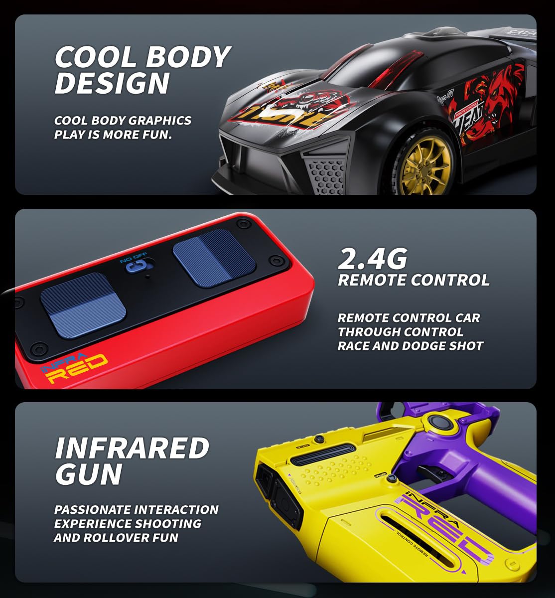 3-in-1 Infrared Battle RC Car Toy with Dual Remote & Shooter Gun