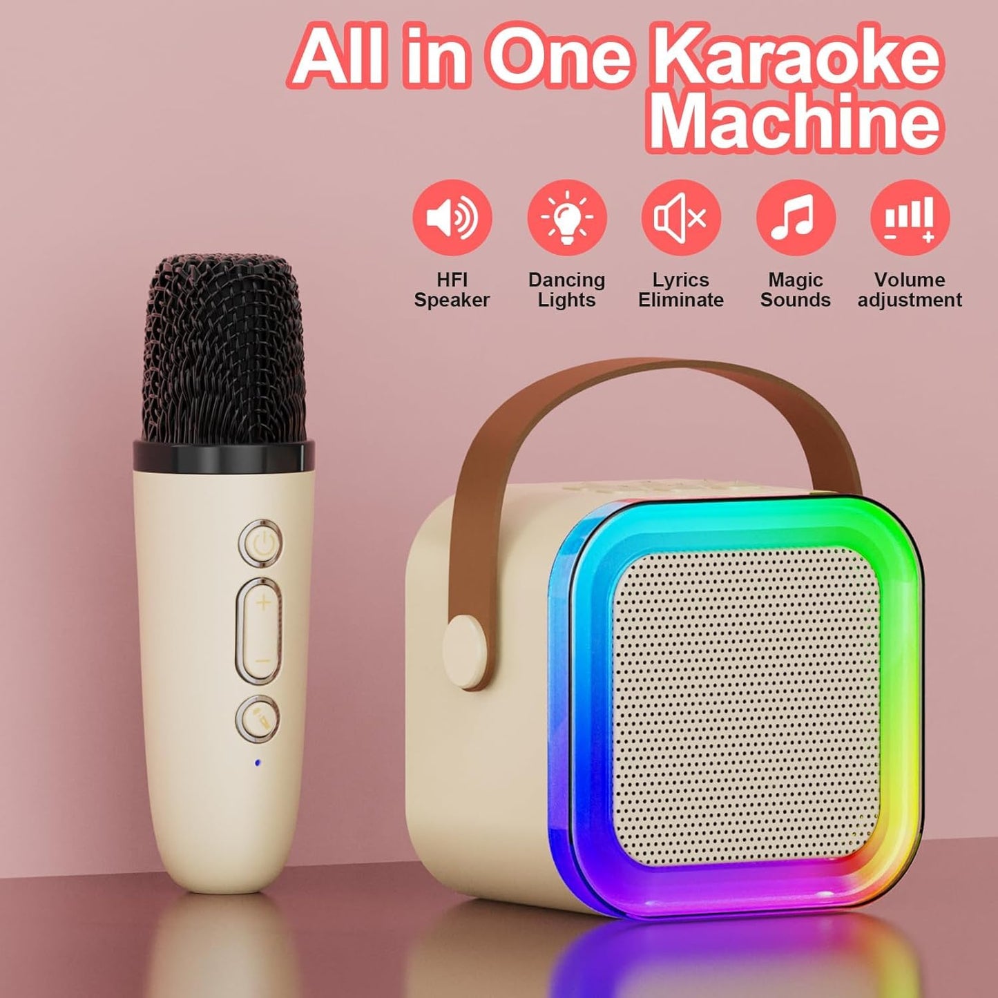 Rechargeable Karaoke Microphone with Bluetooth Speaker & LED Lights
