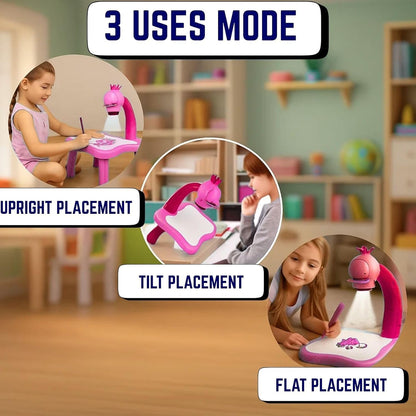 Kids Drawing Projector Table Set with 24 Patterns & 12 Pens – Battery Operated Educational Tracing Toy for Kids 3+