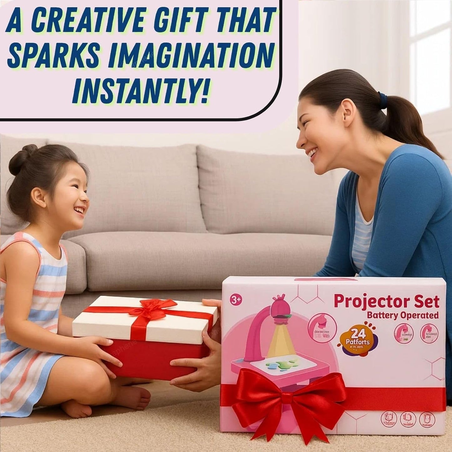 Kids Drawing Projector Table Set with 24 Patterns & 12 Pens – Battery Operated Educational Tracing Toy for Kids 3+