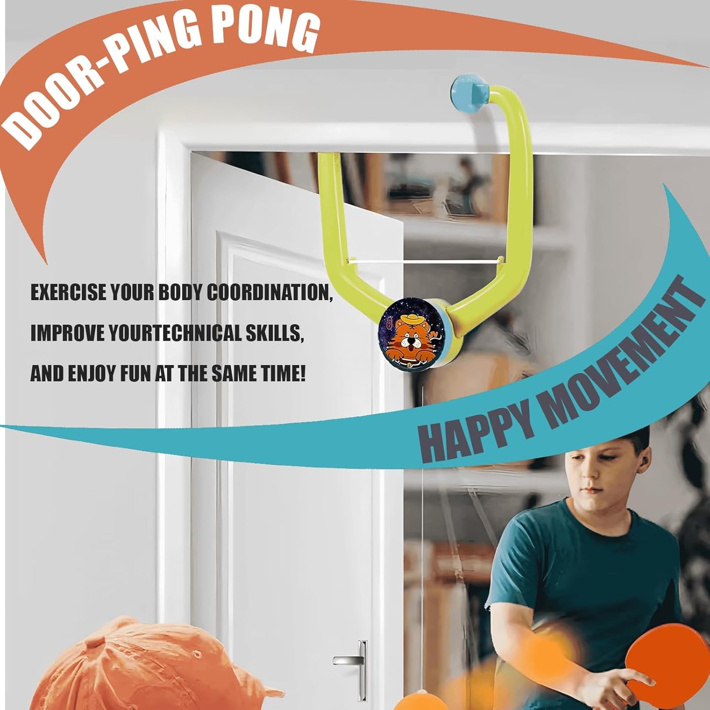 Adjustable Door Hanging Ping Pong Trainer Set with 2 Paddles & Balls