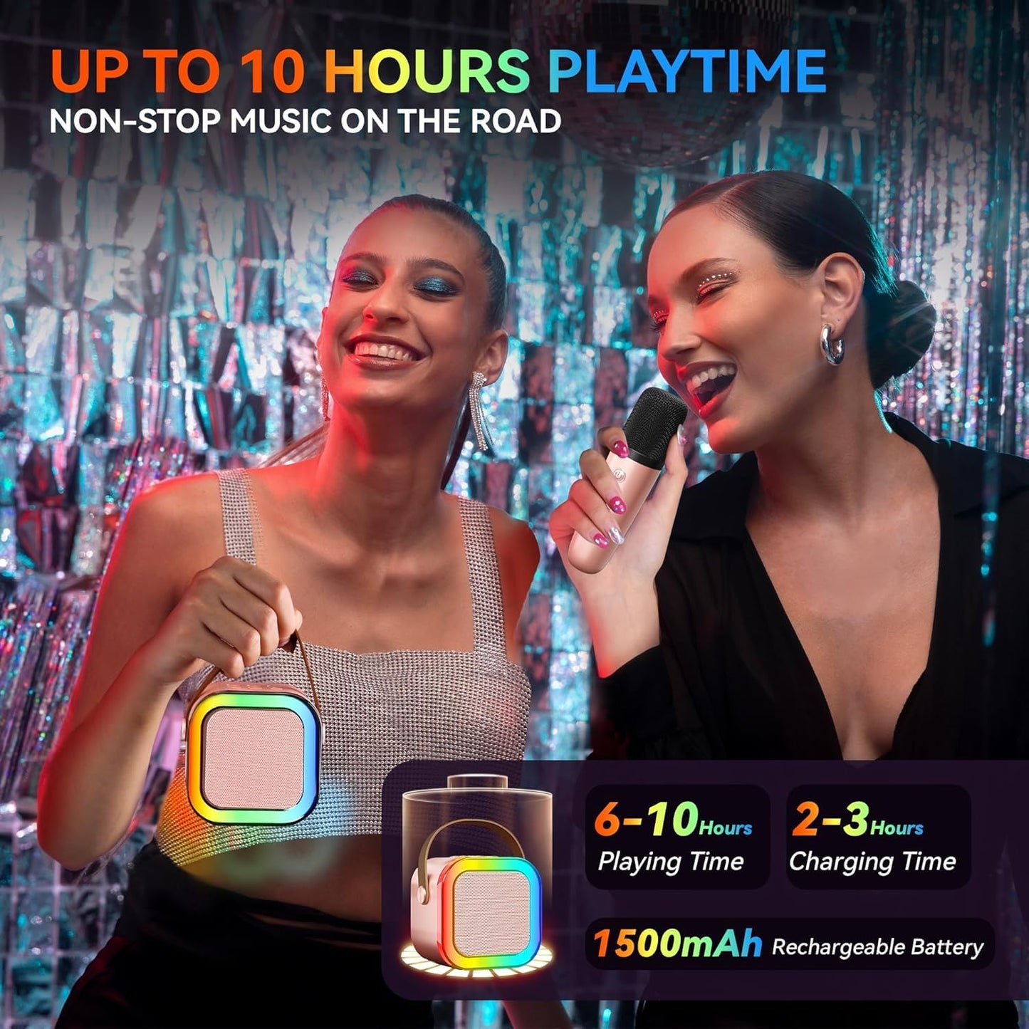 Rechargeable Karaoke Microphone with Bluetooth Speaker & LED Lights
