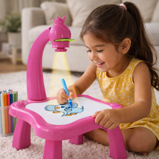 Kids Drawing Projector Table Set with 24 Patterns & 12 Pens – Battery Operated Educational Tracing Toy for Kids 3+