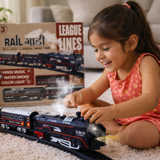 Rail Gadi Smoke Train Toy Set with Lights, Sound & Track