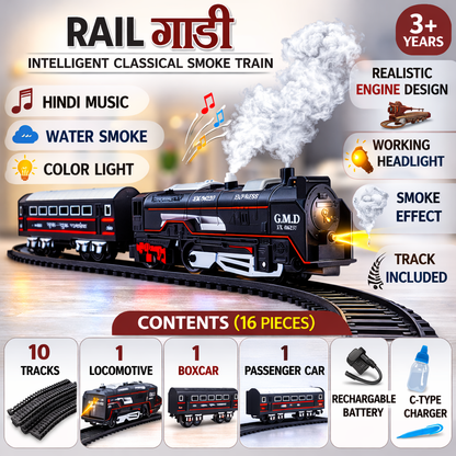 Rail Gadi Smoke Train Toy Set with Lights, Sound & Track