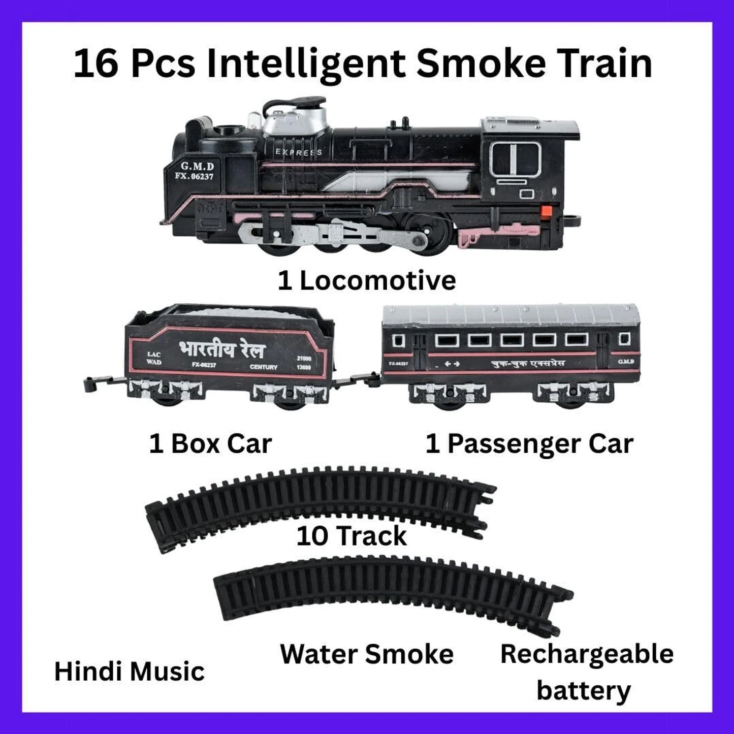 Rail Gadi Smoke Train Toy Set with Lights, Sound & Track
