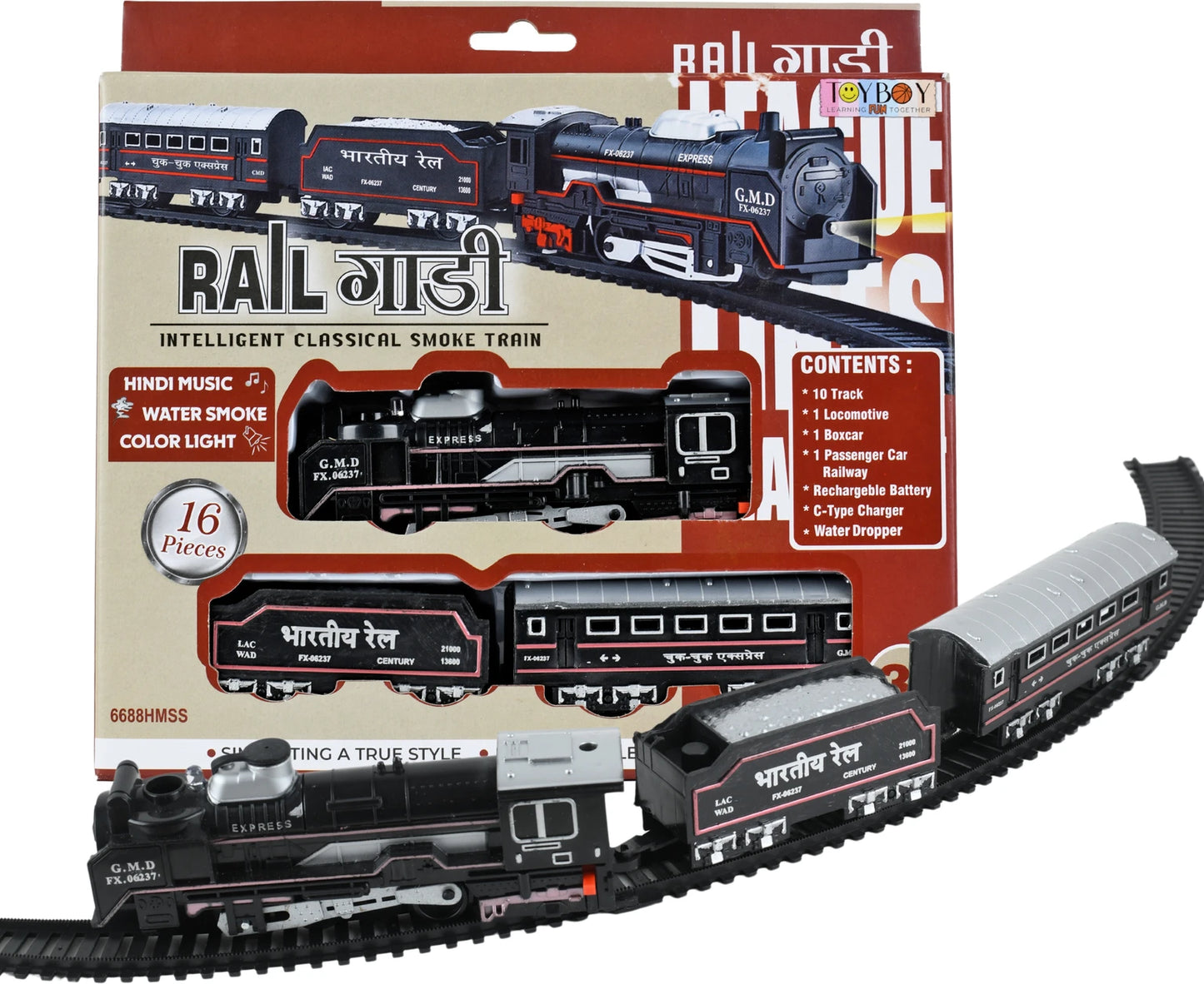 Rail Gadi Smoke Train Toy Set with Lights, Sound & Track